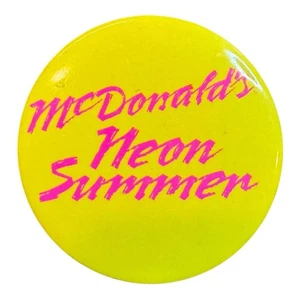 Vintage McDonald's Neon Summer Button 1980s Promo Pinback Yellow Pink 2.25" RARE - Picture 1 of 3