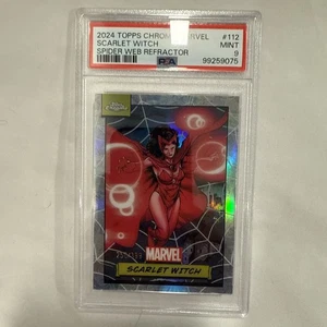 2024 Topps Chrome Marvel SCARLET WITCH SPIDER WEB RIFRATTORE /399 PSA 9 - Foto 1 di 3