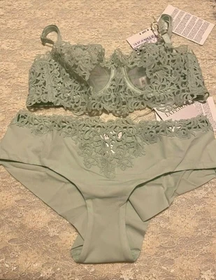 La Perla Petit Macrame Underwire Bra Shorty Panty 32B XS Mint Green $934 - Image 1 of 2