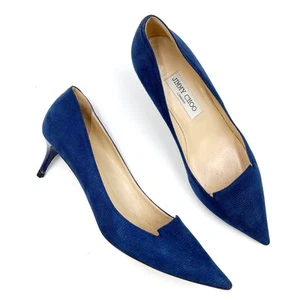 Jimmy Choo Allure Pumps Navy Blue Kitten Heels Textured Pointed Sz 39.5 / 9.5 - Picture 1 of 10