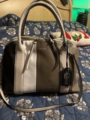 Coach Handbag Bleeker Preston 30151 Colorblock White Brown Black - Image 1 of 4