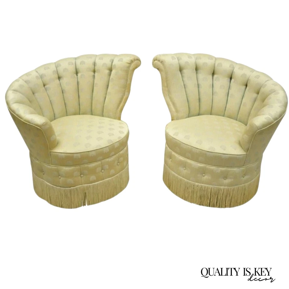 Sillones antiguos franceses Art Deco Hollywood Regency con respaldo de canal Club - Par Foto 1 de 4