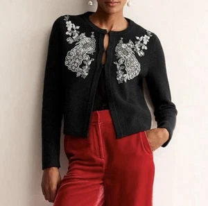 Boden Embelished Knitted Black Jacket Cardigan Size Approx 14-16 - Picture 1 of 11
