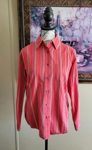 Camisa de algodón Eddie Bauer XS coral a rayas manga larga con botones para mujer  - Imagen 1 de 13