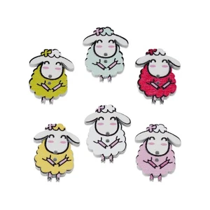 30pcs Colorful Sheep Wood Buttons for Crafts Sewing Scrapbooking Diy Decor 27mm - Picture 1 of 6