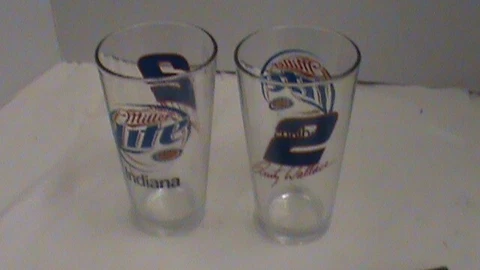 Rusty Wallace,  Miller Lite glass #2 Signature,  INDIANA, PAIR, Z10 Cover