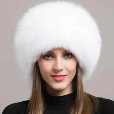 Womens Real Fox Fur Hat Russian Winter Warmer Ear Cap Ushanka Cossack Ski Black - Image 1 of 4