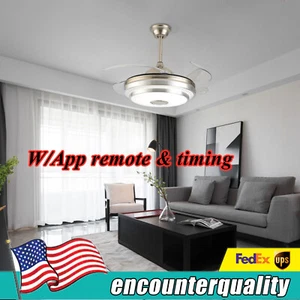 42" Ceiling Fan Light 7 Color LED Pedant Lamp Bluetooth Player 3 Speed w/RC - Picture 1 of 12