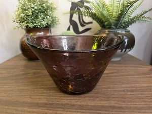 Vintage 1950’s Blenko Purple Amethyst Crackle Art Glass Bowl Wayne Husted #5431 - Picture 1 of 14