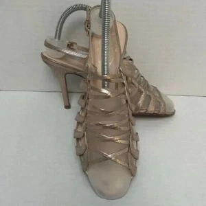 Elie Tahari Gold Strappy Slingback Sandals Heels Size 39 - Picture 1 of 7