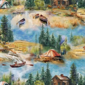Outdoor Adventure, Day Lakeside  BTY Windham 44" Wide Cotton Fabric - Picture 1 of 3