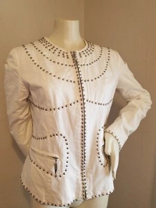 Toller kurzer weißer Monoreno-Mantel mit silbernen Nieten und Reißverschluss Jacke L Large SPASS - Bild 1 von 12