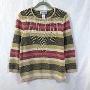 Maglione Alfred Dunner donna Petite S Cedar Canyon maglia multi righe manica 3/4 - Foto 1 di 9