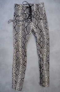 Unravel Project Womens Leather Snake Print Lace Up Pants Size 26 L27” Grey Beige - Picture 1 of 12