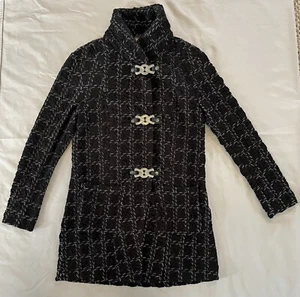 Samuel Dong Trench Coat  Black Valli Checked Tweed Jacket Wool Long - Picture 1 of 21