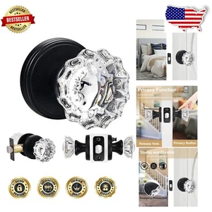Elegant Matte Black Crystal Interior Door Knobs with Easy Lock - Vintage Style - Picture 1 of 9
