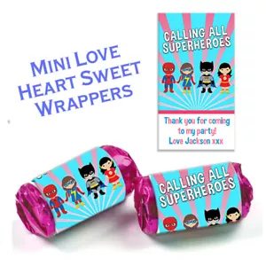 SUPEREROI PERSONALIZZATI RAGAZZA RAGAZZO AMORE CUORE WRAPPER BOMBONIERE COMPLEANNO FESTA - Foto 1 di 1