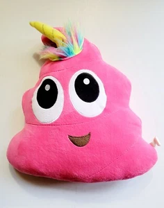 Almohada emoji de felpa rosa caca-nicornio con cuerno de unicornio y cabello arco iris  - Imagen 1 de 7