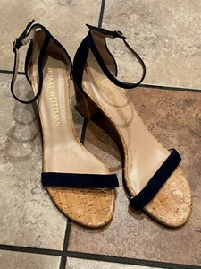 Stuart Weitzman Nudistcurve dunkelblaue Wildleder-Sandalen Damen 11 — Blockabsatz Kork - Bild 1 von 6
