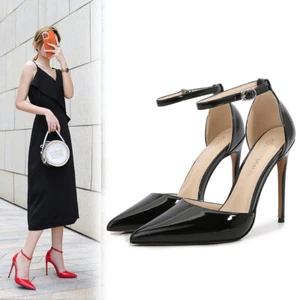 Men's Cut Out Heels Ankle Strap Crossdresser Drag Queen Pointy LGBT Women Shoes - Picture 1 of 56