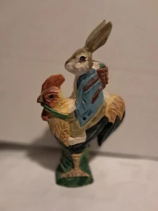 DEPT 56 Wood Carved Hand Painted  Bunny Rabbit on Rooster  Eggs Great Cond Gift - Picture 1 of 7