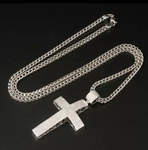 10k 2,10 ct Diamant Kreuz Anhänger mit Franco Gliederkette Halskette Weißgold - Bild 1 von 8