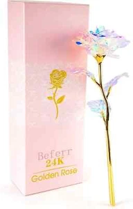 Crystal Rose Flowers Gifts Golden Galaxy Forever Rose Present for Her Beferr - Picture 1 of 6