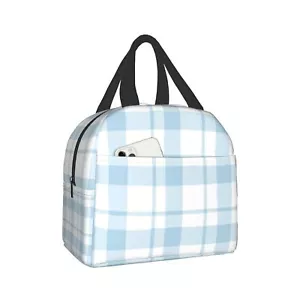 Lunch Bag Plaid Blue Check Insulated Lunch Box Cooler Tote for Adults Kid Gir... - Picture 1 of 7