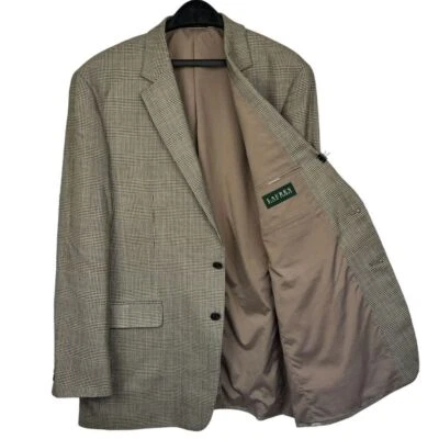Ralph Lauren 46L Wool Silk Houndstooth Check Beige Black Blazer Coat Jacket - Image 1 of 4