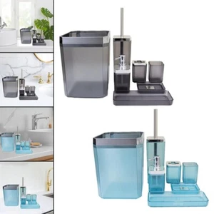 Set accessori bagno 7 pezzi pattumiera dispenser lozione sapone spazzolino da denti spazzolino WC - Foto 1 di 15