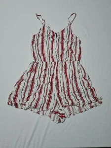 Ladies Playsuit H&M Size 8 Sleeveless Elastic Waist Pockets Red Mix 13832 - Picture 1 of 13