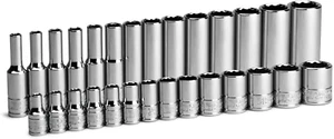 1/4 In. Drive 12-Point Shallow and Deep Socket Set, Metric, 4 to 15 Mm, 28-Piece - Picture 1 of 12