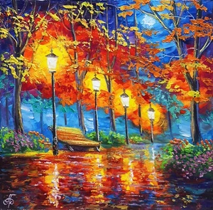 Hand Painted Original Autumn Park Artwork Decor Gift Wall Art Ukrainian Artist - Picture 1 of 24