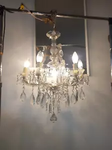 LAMPADARIO D'EPOCA CESTA CRISTALLO MARIA TERESA 7 LUCI OLD CHANDELIER LUSTRE - Bild 1 von 7