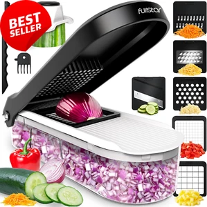 Vegetable Chopper Mandoline Slicer 6-Inserts Food Cutter w/ Container - Gray - Picture 1 of 12