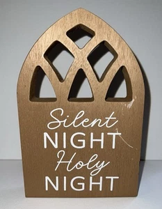 Christmas Arch Wood Decor Silent Night Holy Night Brown White Xmas Window NWT - Picture 1 of 18
