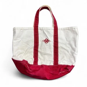 Vintage 80s L.L.Bean Boat And Tote Bag Medium White Red Freeport MMM Monogram - Picture 1 of 9