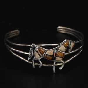 VTG Sterling Silver NAVAJO TERRY WILLIAMS Tiger's Eye Horse 6" Cuff Bracelet 13g - Picture 1 of 5