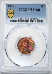 1959 Lincoln Memorial Cent 1C PCGS MS64RB - GETÖNT! - Bild 1 von 6