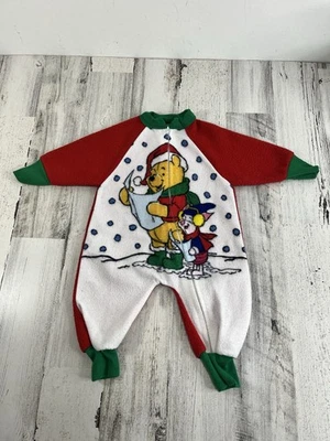 Vintage Winnie The Pooh Fleece Blanket Sleeper Pajamas Disney USA 0-6 Months 90s - Image 1 of 4