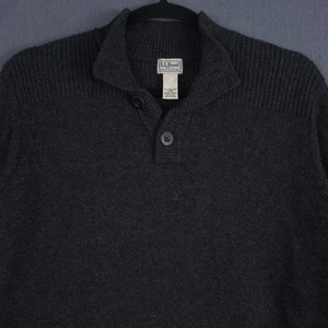 Maglione uomo LL Bean lana Henley grigio grande finto collo bottoni pullover maglia 511523 - Foto 1 di 7