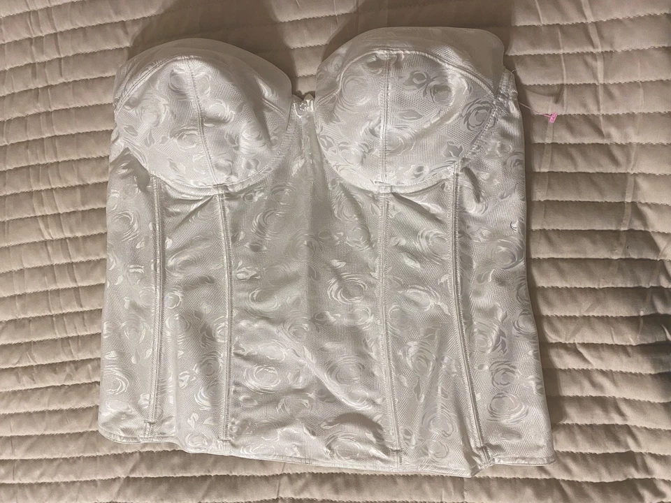 Lencería Felina Blanco Satén Floral Sin Tirantes Acolchado Copa Bustier 40C Foto 1 de 4