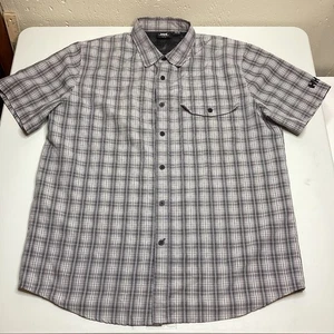 Helly Hansen Men`s XL Blk/Gry/Whi Plaid Button Short Sleeve Outdoor Hiking Shirt - Picture 1 of 10