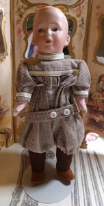 RARE 9" Antique German Bisque Heubach Flange Head Whistling Jim Doll All ORIG EX - Picture 1 of 15