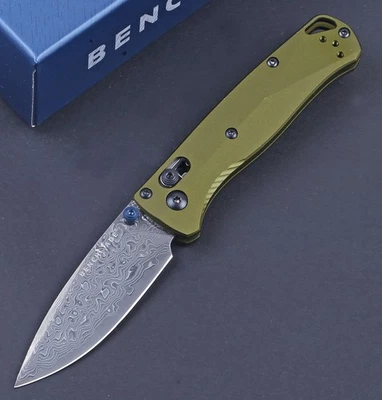 Nuevo cuchillo de bolsillo 2025 535 aluminio mango verde hoja de acero damasco bloqueo de eje " Foto 1 de 4