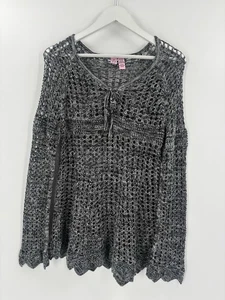 Love On a Hanger Y2K Babydoll Sweater Womens Medium Gray Open Knit Tie Bow 90s - Picture 1 of 15