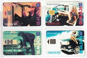 JUEGO DE 4 TARJETAS TELEFÓNICAS/TELECARTE FRANCIA PACK 120U AUTO COCHE CHICA SEXY USADO/CHIP - Imagen 1 de 1