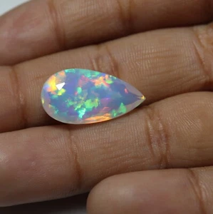 5.7 Cts 20x10.3 MM Natural AAA Green Red Fire Ethiopian Opal Pear Cut Gemstone - Picture 1 of 11