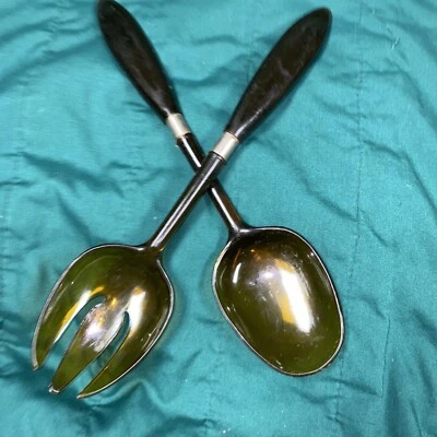 Vintage Plastic Brown Salad Pasta Serving Spoon & Fork - Image 1 of 4