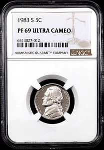 1983 S Proof Jefferson Nickel certified PF 69 Ultra Cameo by NGC! - Picture 1 of 4